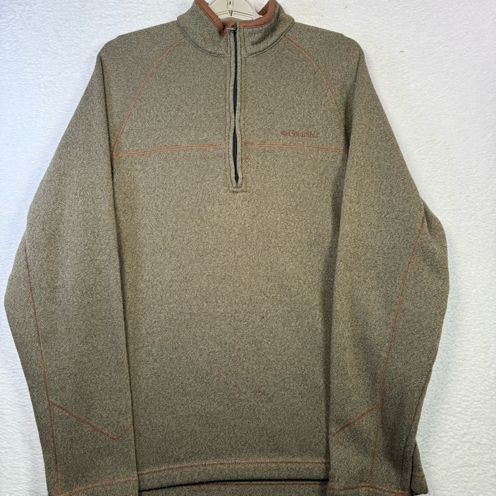 Columbia Mens Size L Olive Green 1/4 Zip Pullover Sweater Knit Outdoors